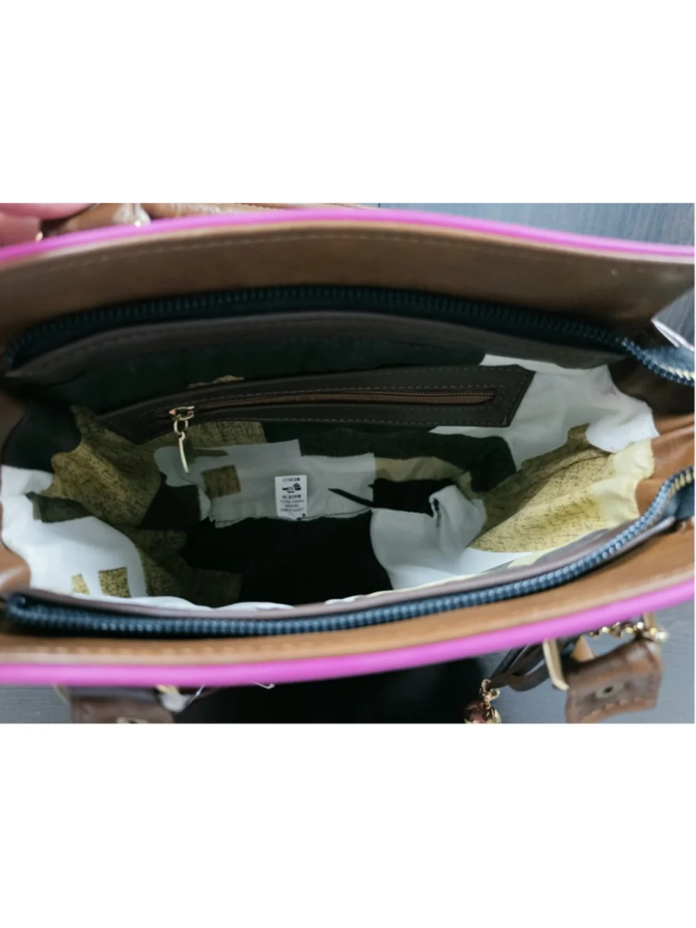 Mexican Hummingbird Embossed VEGAN Leather Handbag – Magenta Pink & Cognac Brown